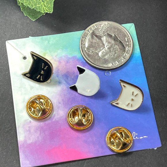 Black and White Three Little Kitty Cats Hard Enamel Pin - Picture 2 of 3